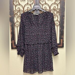 Zara long sleeve pink floral sheer mini dress with double lining